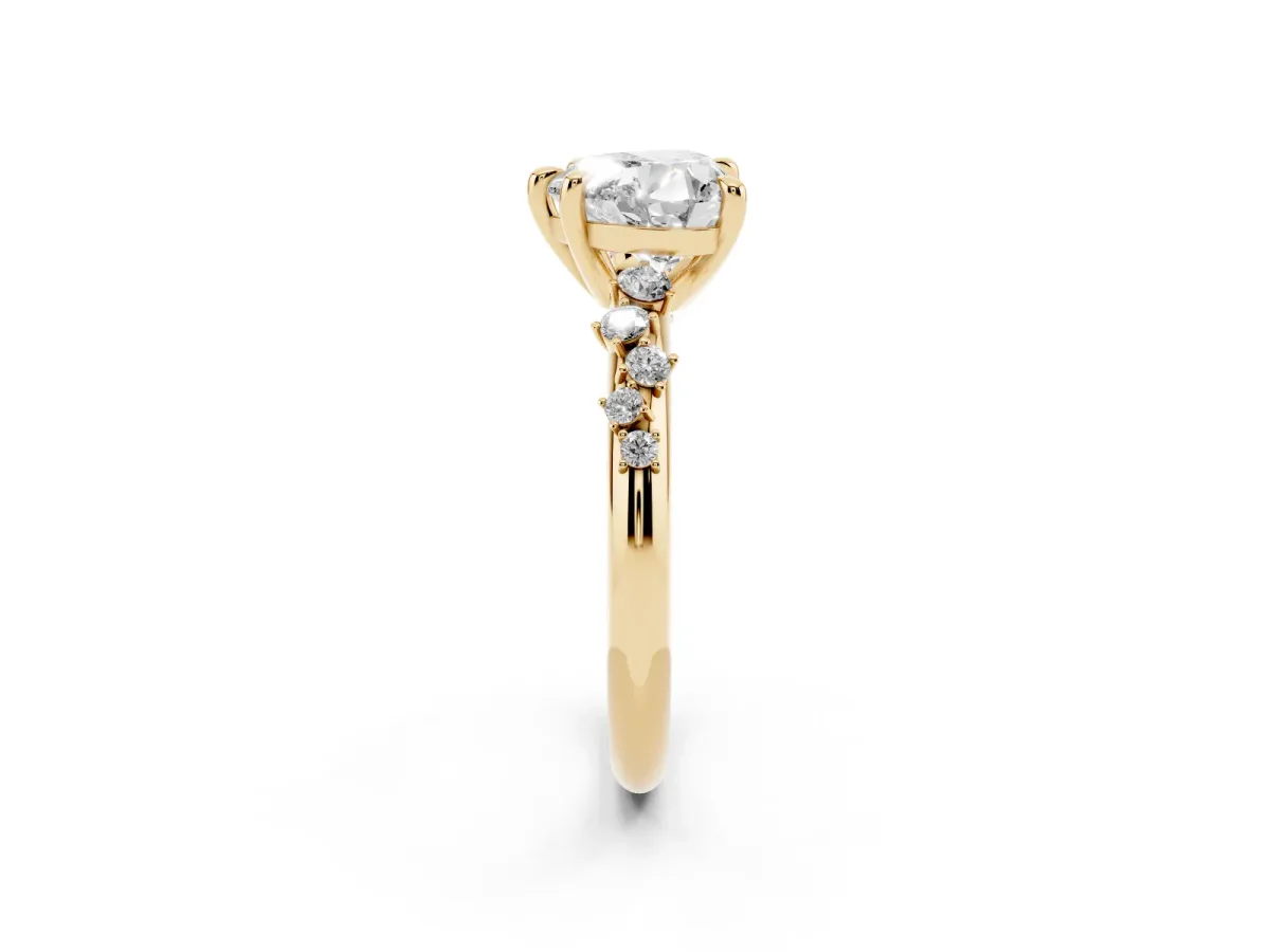 Heart Cut Cut Diamond Vine Band with Four-Prong Setting Yellow gold