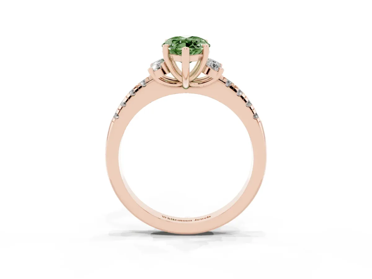 Fancy Green Marquise Cut Diamond Three-Stone Pave Band with Four-Prong Setting Rose gold