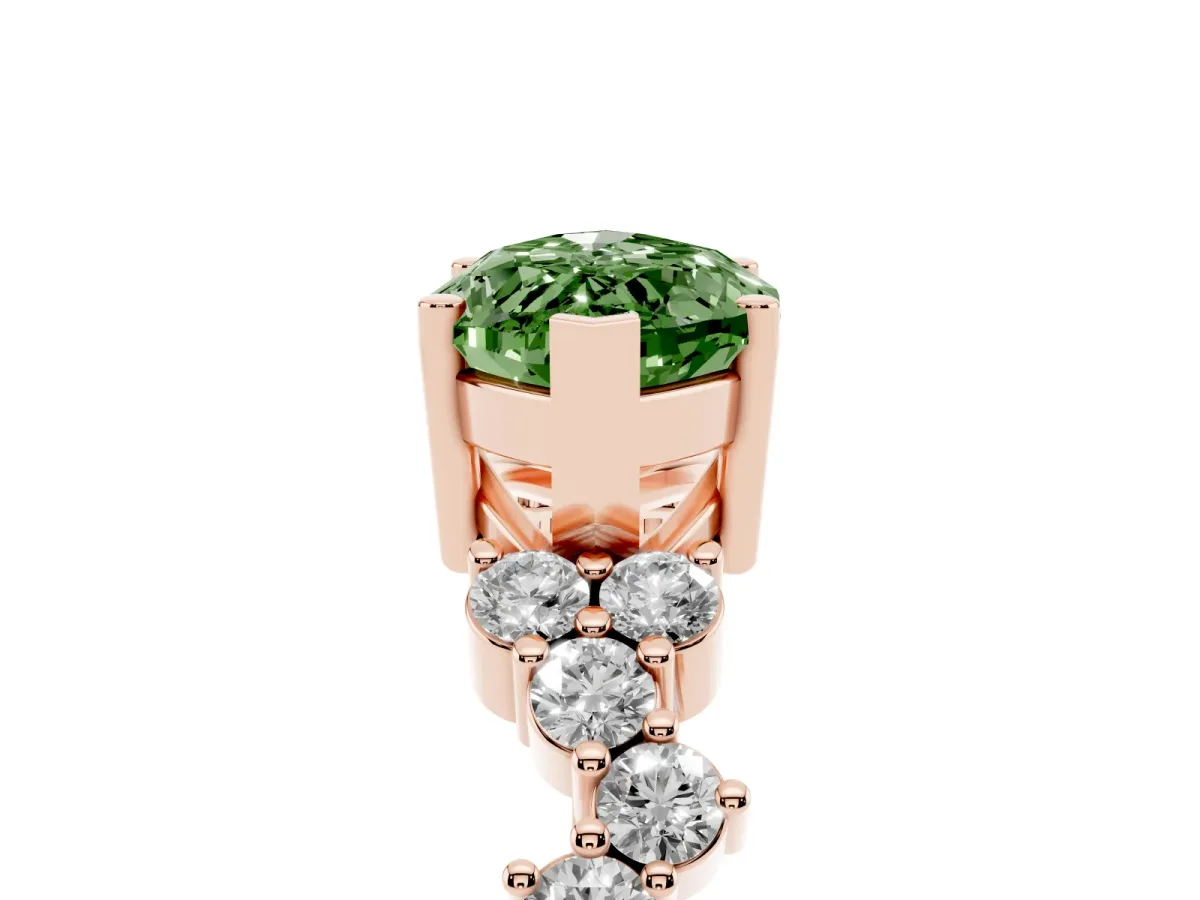 Fancy Green Marquise Cut Diamond Scattered Round Accent Ring with Prong Setting Rose gold