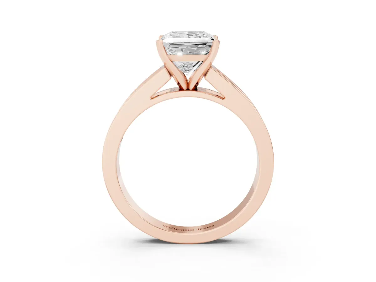 Princess Cut Solitaire Diamond Ring with Channel-Set Band and Four-Prong Setting Rose gold