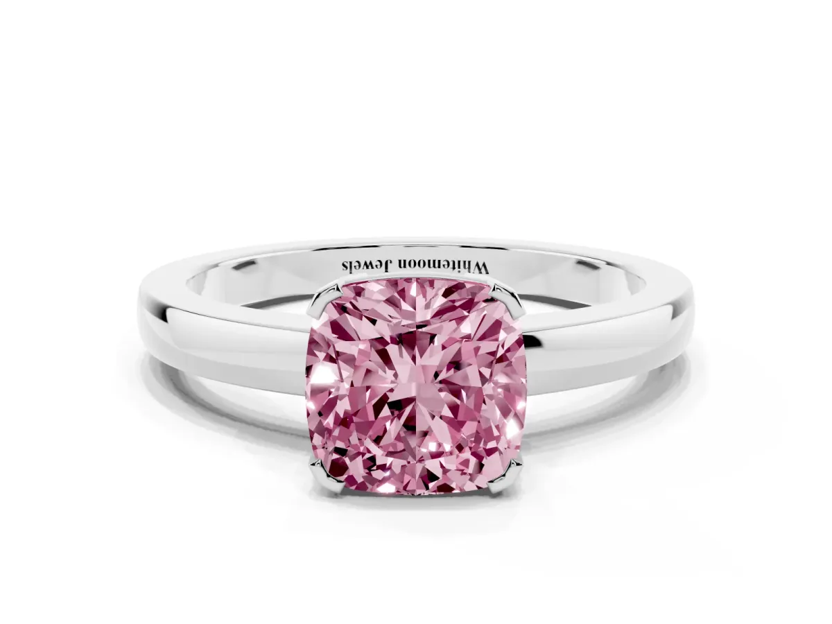 Fancy Pink Cushion Cut Cut Solitaire Ring with Four-Prong Setting and Classic Band Silver