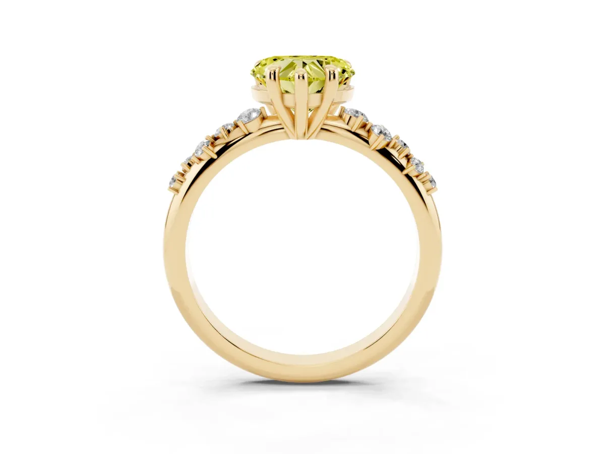 Fancy Yellow Heart Cut Cut Diamond Vine Band with Four-Prong Setting Yellow gold