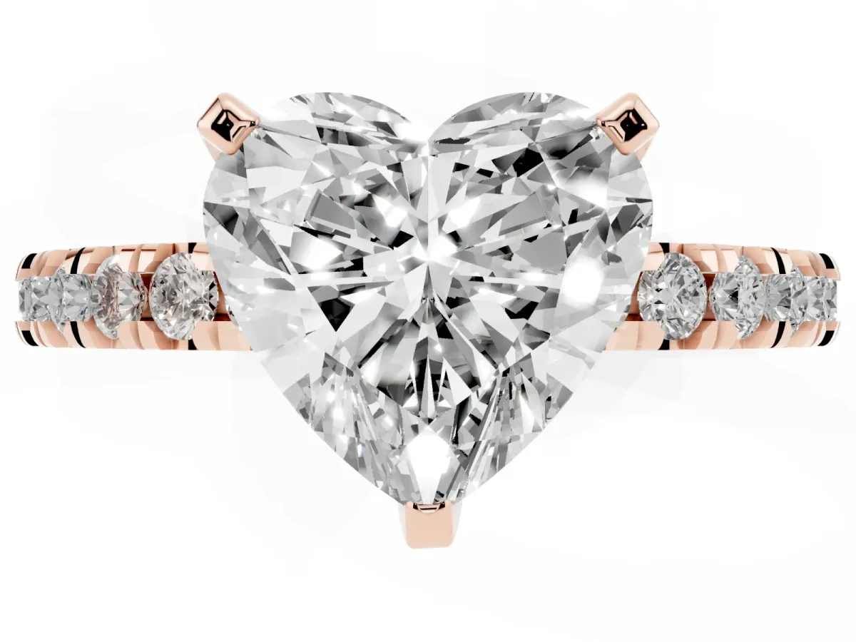 Heart Cut Diamond Pavé Band Solitaire with Four-Prong Setting Rose gold
