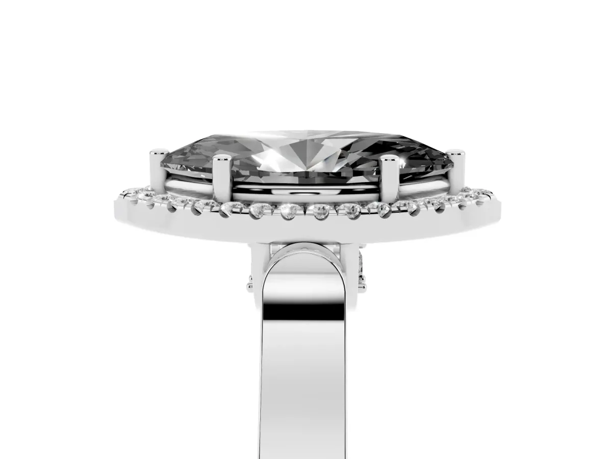 Fancy Black Marquise Cut Halo Round Diamond Twist Band with Four-Prong Setting White gold