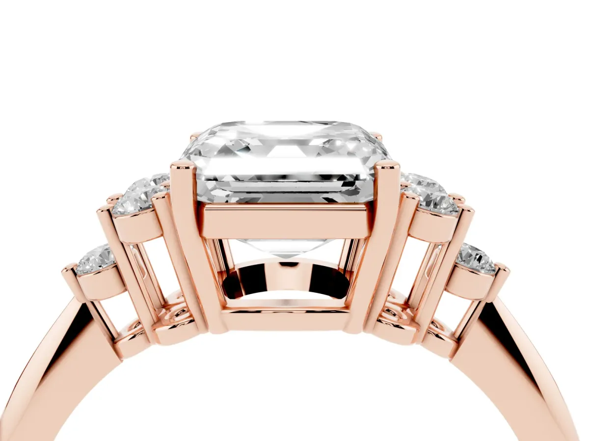 Asscher Cut Cut Diamond Cluster Ring with Solitaire Band and Four-Prong Setting Rose gold