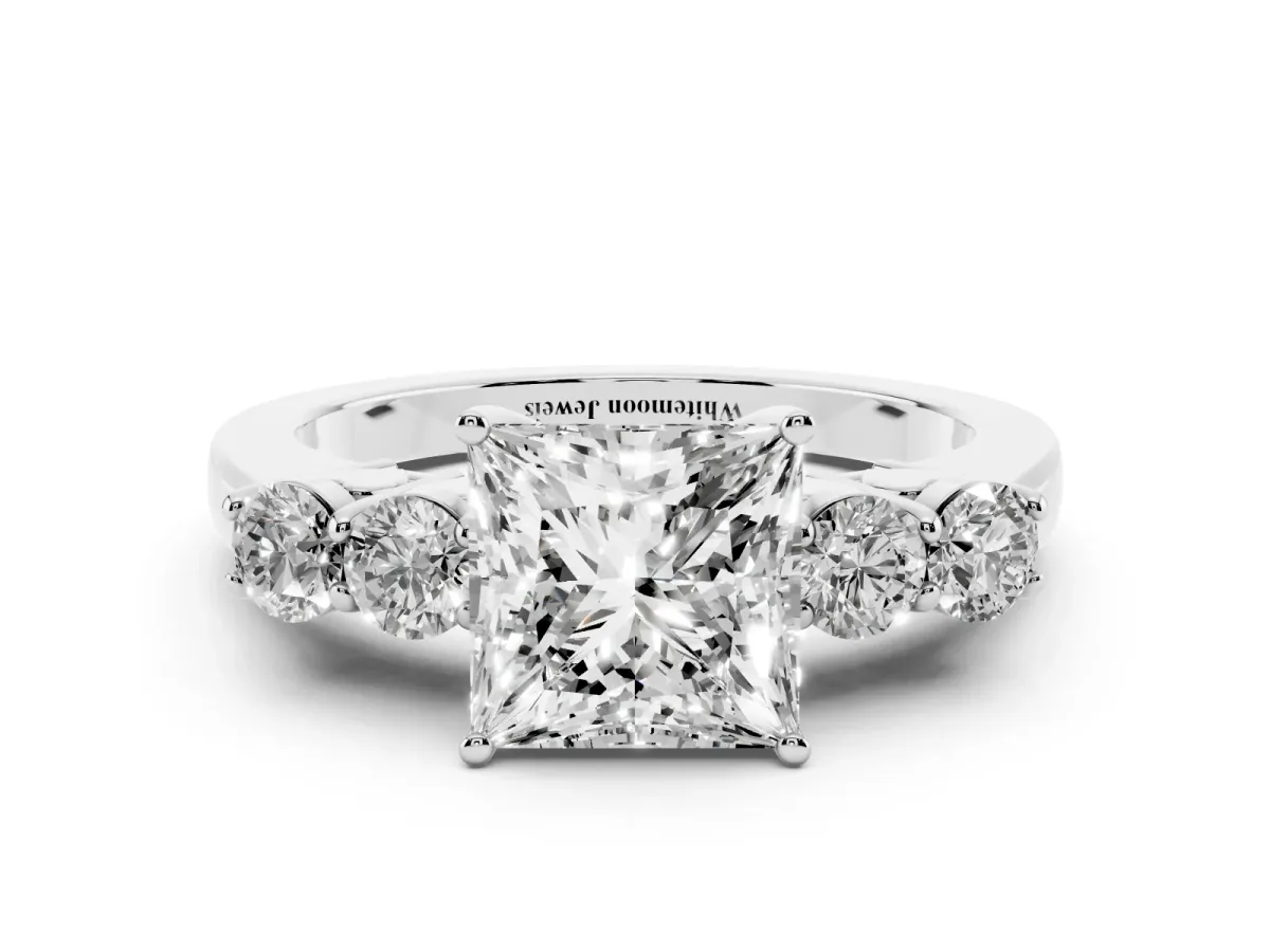 Princess Cut Cut Diamond Five-Stone Prong Set White Gold Ring Platinum