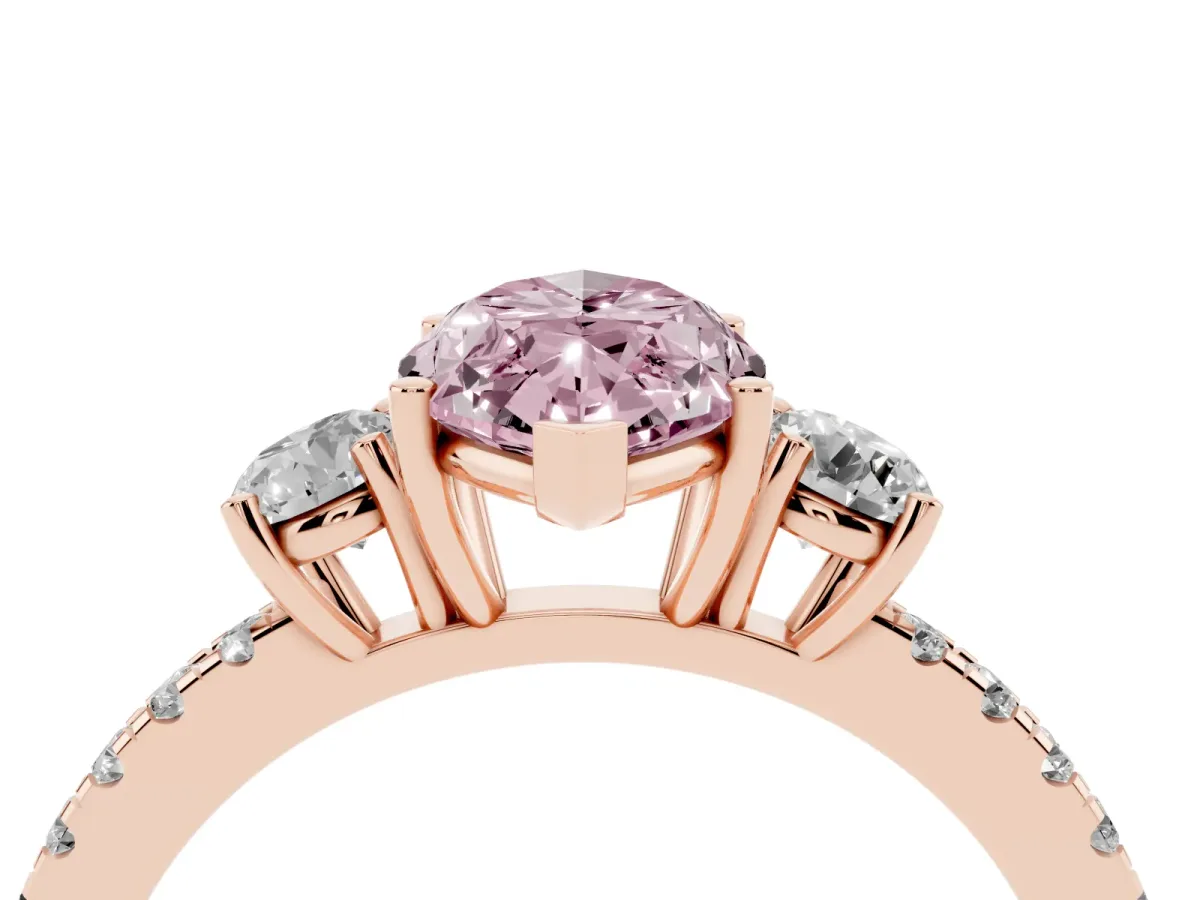 Fancy Pink Three-Stone Marquise Cut Cut Diamond Pavé Band with Prong Setting Rose gold