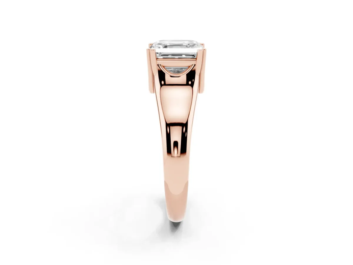 Asscher Cut Diamond Solitaire Ring with Wide Band and Prong Setting Rose gold