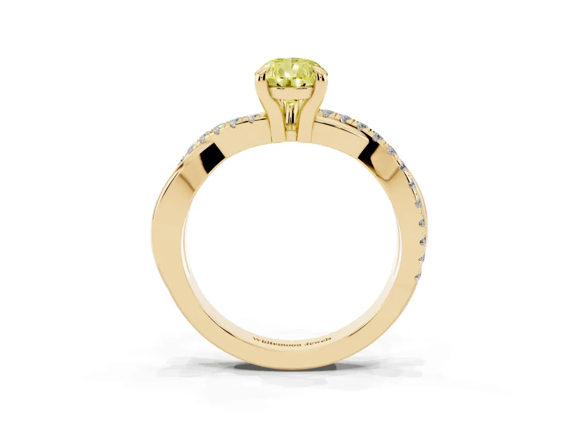 Fancy Yellow Pear Cut Cut Diamond Twist Band Solitaire with Prong Setting Yellow gold