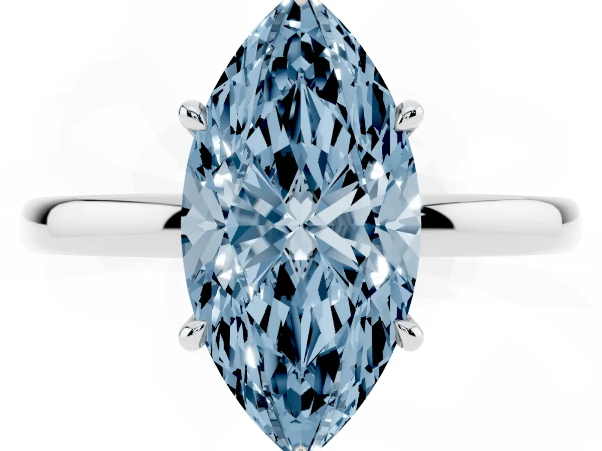 Fancy Blue Marquise Cut Solitaire Engagement Ring with Cathedral Band and Four-Prong Setting White gold