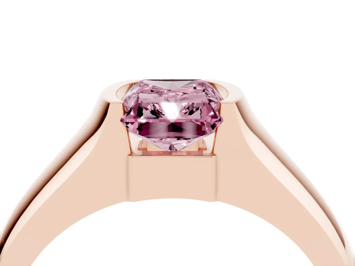 Fancy Pink Radiant Cut Solitaire Bezel Set Diamond Ring with Wide Band Rose gold