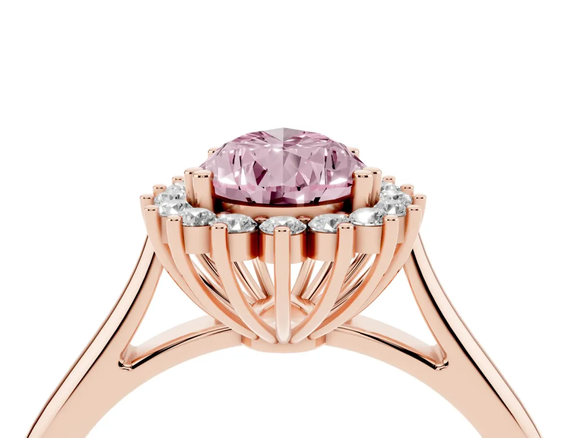 Fancy Pink Pear Cut Cut Diamond Halo Ring with Solitaire Band and Prong Setting Rose gold