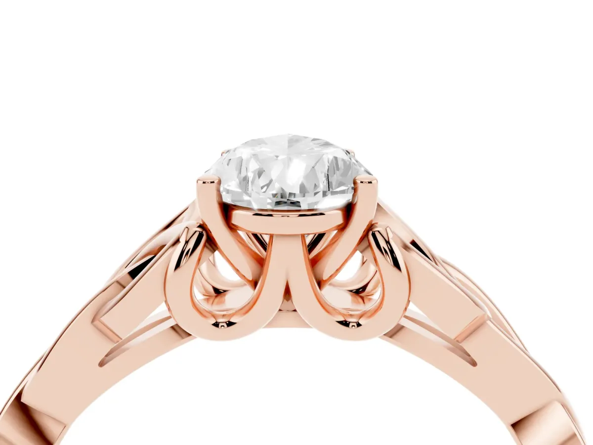 Pear Cut Diamond Solitaire Engagement Ring with Celtic Knot Band and Four-Prong Setting Rose gold