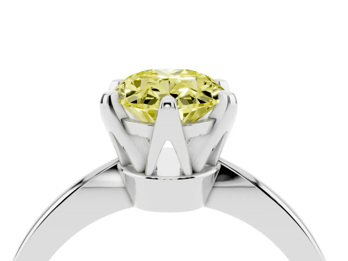 Fancy Yellow Oval Cut Solitaire Engagement Ring with Six-Prong Setting and Tapered Band Silver