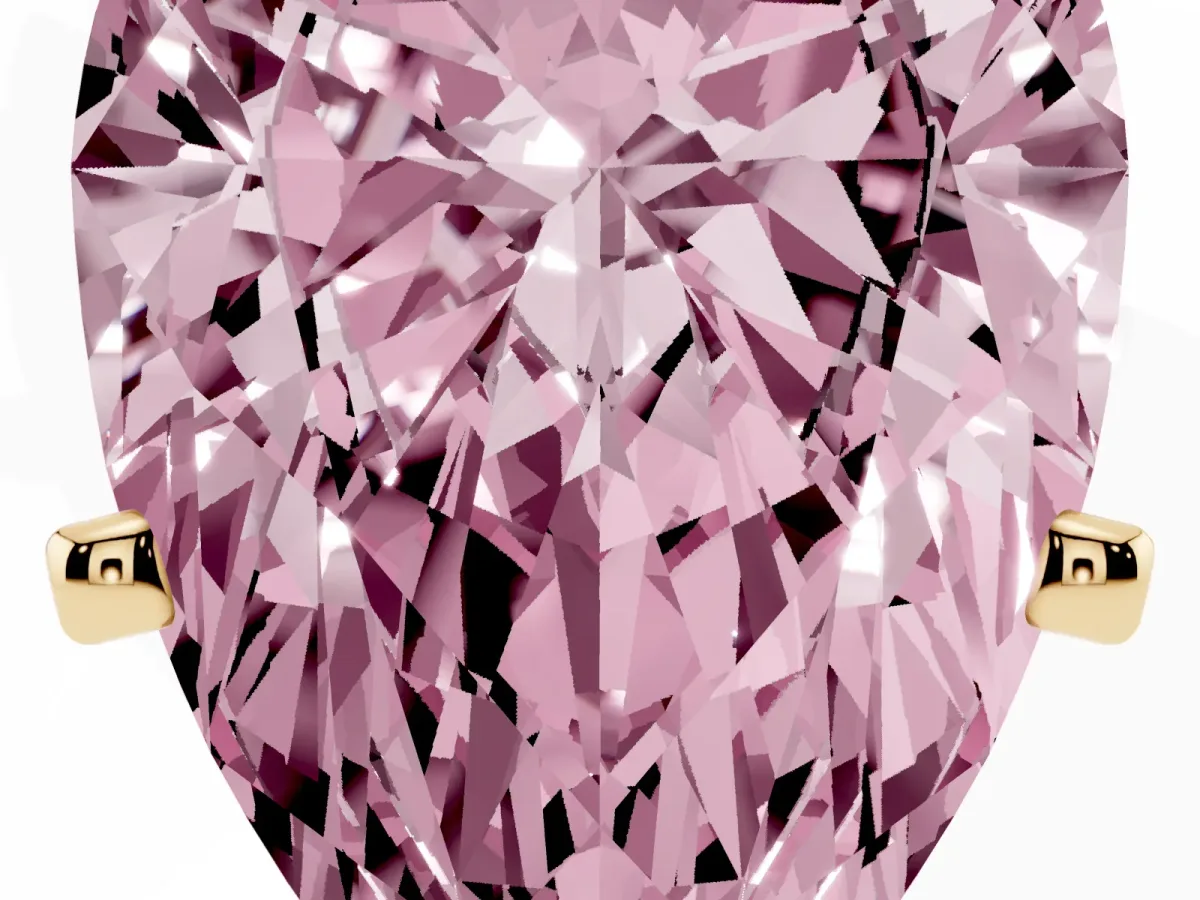 Fancy Pink Pear Cut Diamond Solitaire Ring with Prong Setting and Classic Band Yellow gold