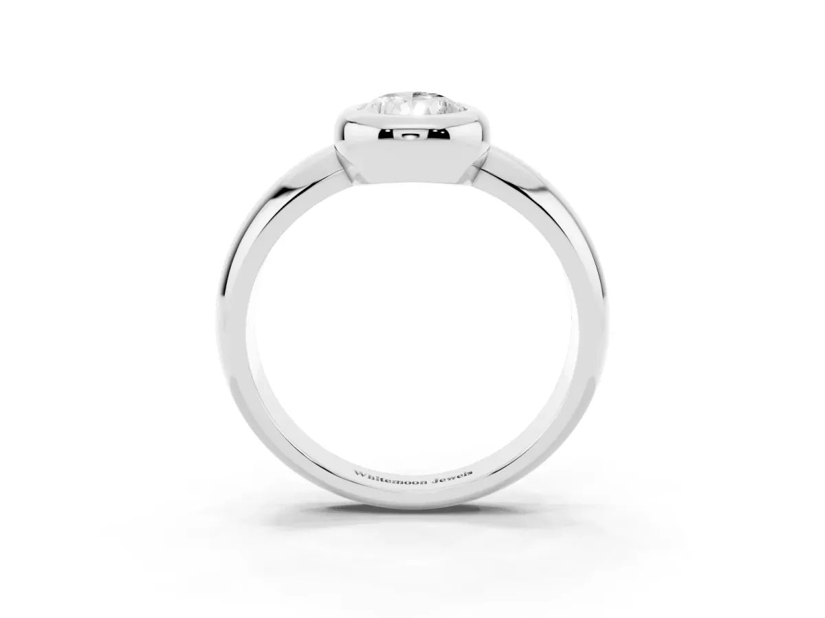 Bezel Set Pear Cut Solitaire Ring with Wide Band White gold