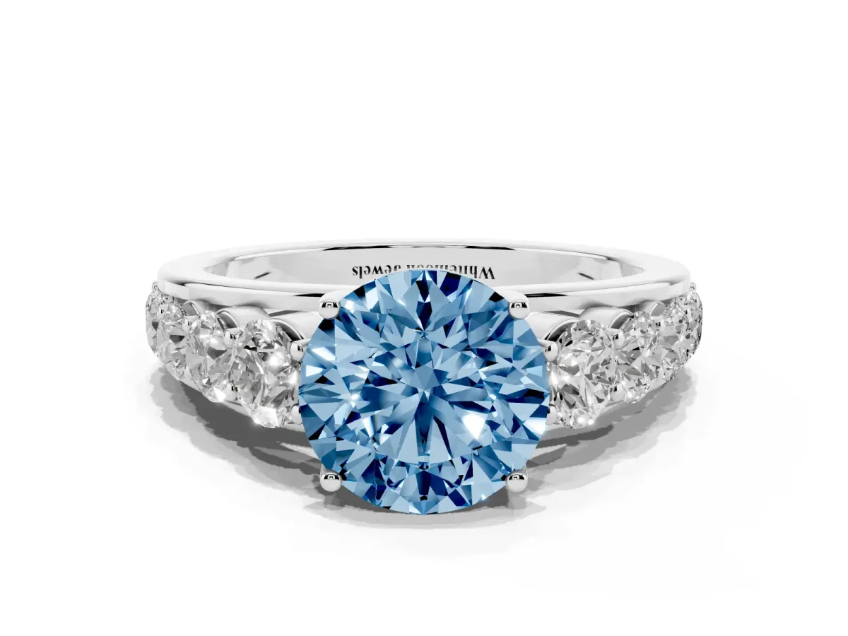 Fancy Blue Round Cut Brilliant Diamond Pavé Band with Six-Prong Setting Silver