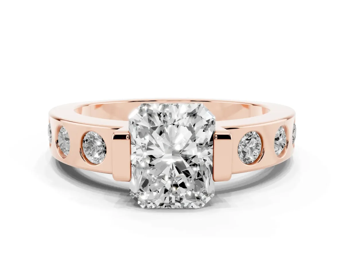 Radiant Cut Brilliant Channel-Set Diamond Ring with Bezel Prong Setting Rose gold