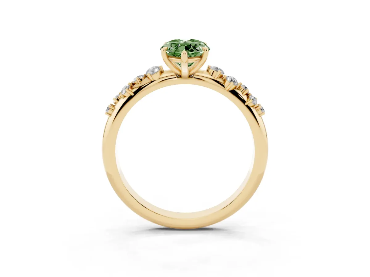 Fancy Green Marquise Cut Diamond Cluster Prong-Set Solitaire Ring Yellow gold