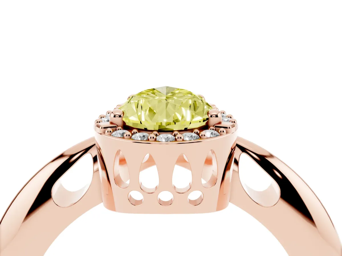 Fancy Yellow Pear Cut Cut Diamond Halo Engagement Ring with Split Shank and Four-Prong Setting Rose gold
