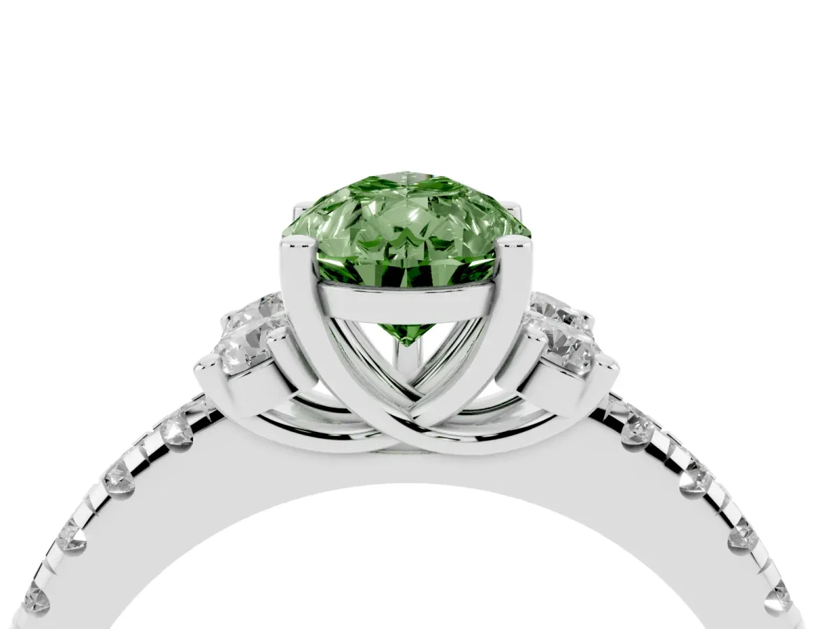 Fancy Green Pear Cut Diamond Three-Stone Pave Band with Four-Prong Setting Silver
