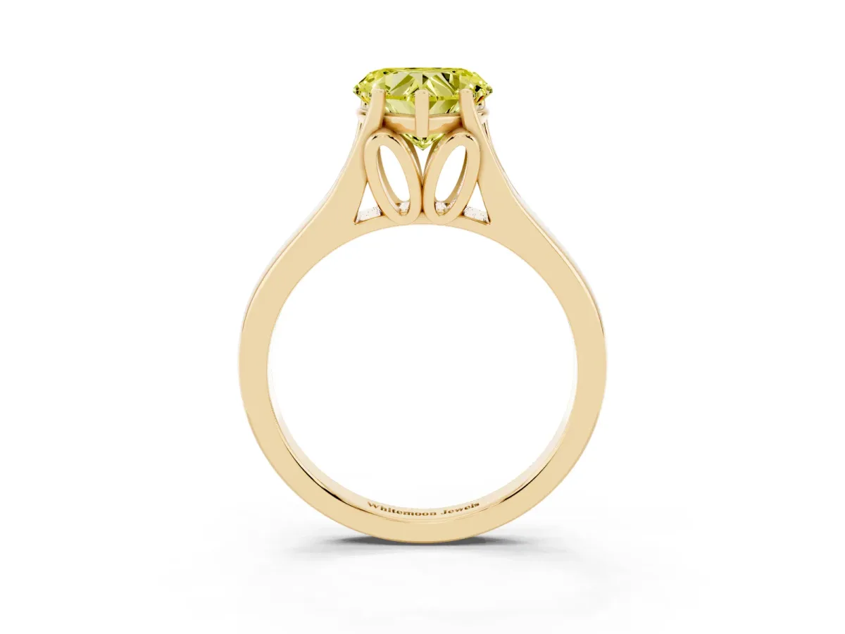Fancy Yellow Heart Cut Solitaire Diamond Ring with Cathedral Band and Four-Prong Setting Yellow gold