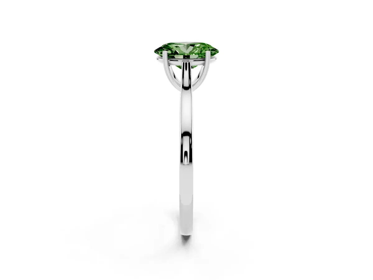 Fancy Green Oval Cut Solitaire Heart Prong Engagement Ring with Tapered Band White gold