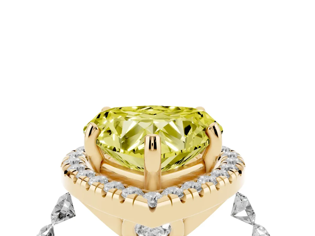 Fancy Yellow Heart Cut Halo Pavé Diamond Engagement Ring with Four-Prong Setting Yellow gold