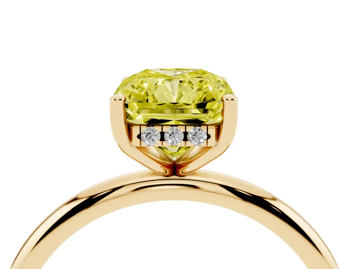 Fancy Yellow Radiant Cut Cut Solitaire Engagement Ring with Four-Prong Setting and Classic Band Yellow gold