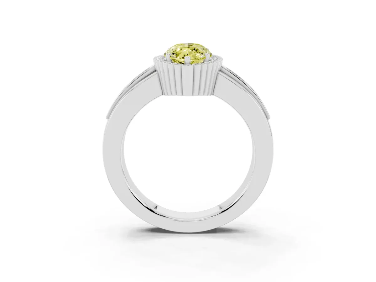 Fancy Yellow Marquise Cut Cut Halo Pave Band Four-Prong Ring White gold