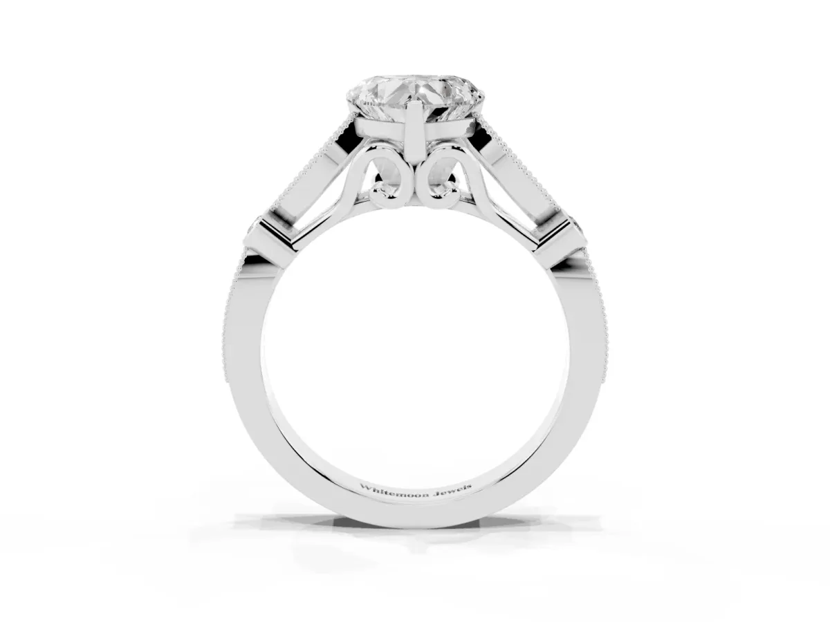 Heart Cut Cut Diamond with Milgrain Marquise and Bezel Accents on a Solitaire Band with Prong Setting Platinum