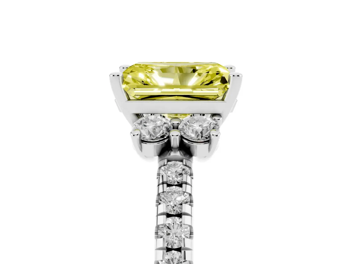 Fancy Yellow Radiant Cut Diamond Three-Stone Pave Band with Four-Prong Setting Silver