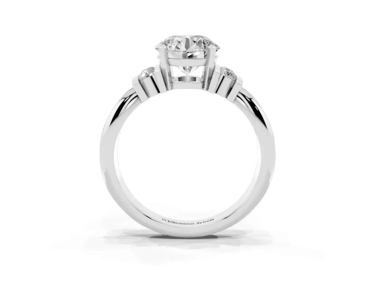 Round Cut Cut Three-Stone Channel Set Ring with Bar Prongs Silver