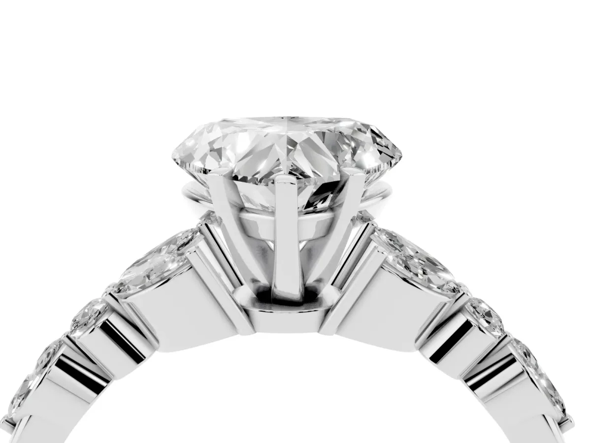 Heart Cut Diamond Solitaire Ring with Side Stones and Four-Prong Setting Platinum