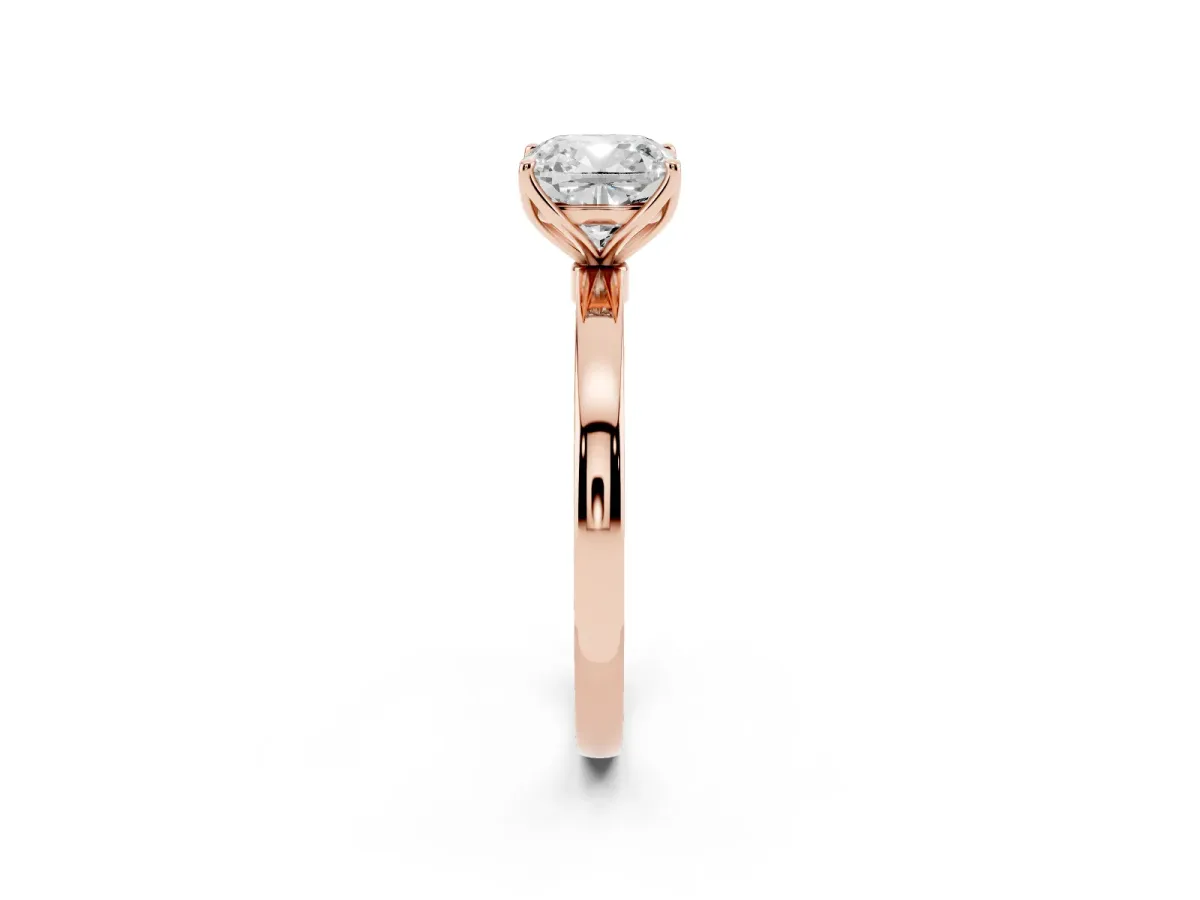Cushion Cut Diamond Solitaire Ring with Thin Band and Prong Setting Rose gold