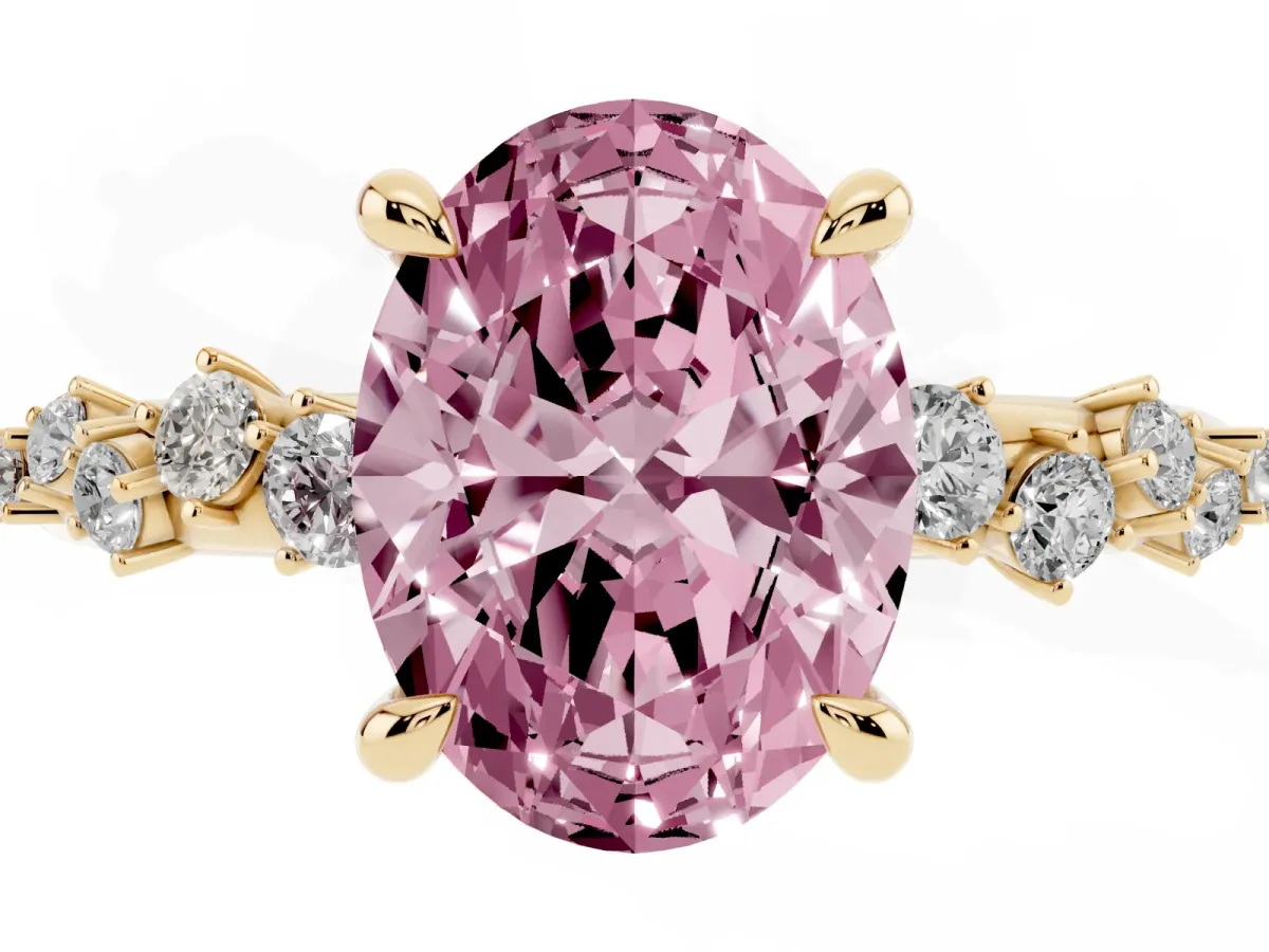 Fancy Pink Oval Cut Cut Diamond Vine Band with Four-Prong Setting Yellow gold