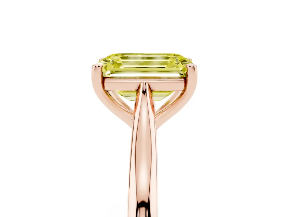 Fancy Yellow Emerald Cut Cut Solitaire Ring with Cathedral Band and Four-Prong Setting Rose gold