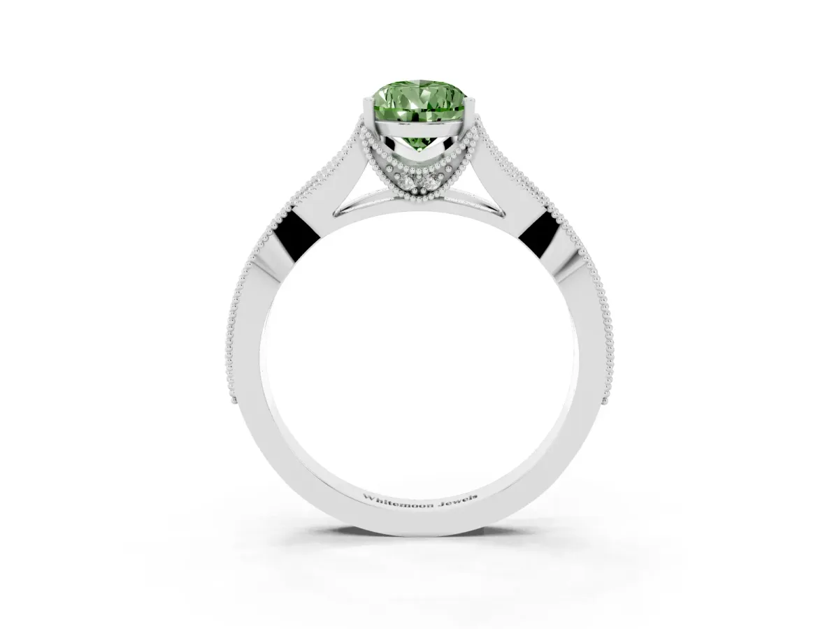 Fancy Green Pear Cut Cut Diamond Twisted Band with Milgrain Pave Setting and Four-Prong Setting Silver