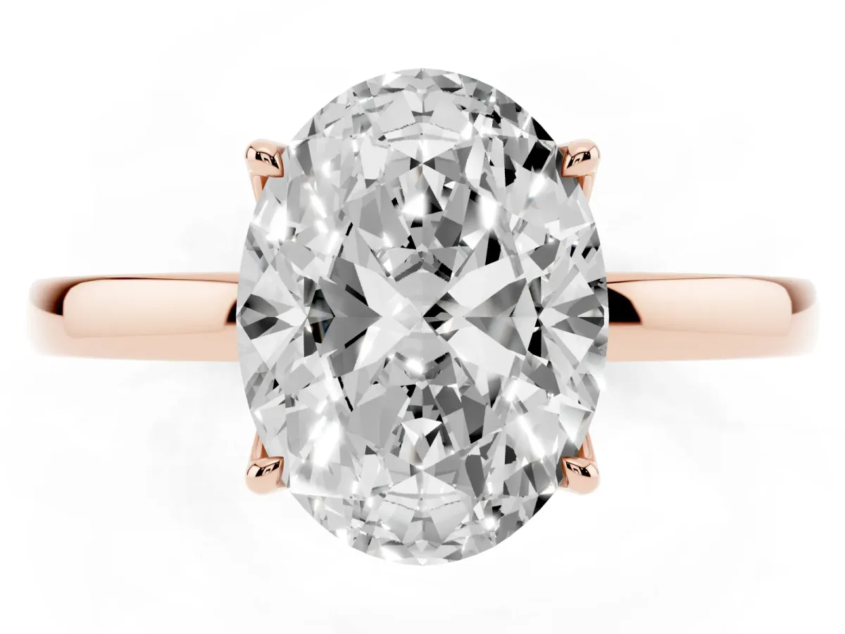 Oval Cut Diamond Solitaire Ring with Thin Band and Prong Setting Rose gold