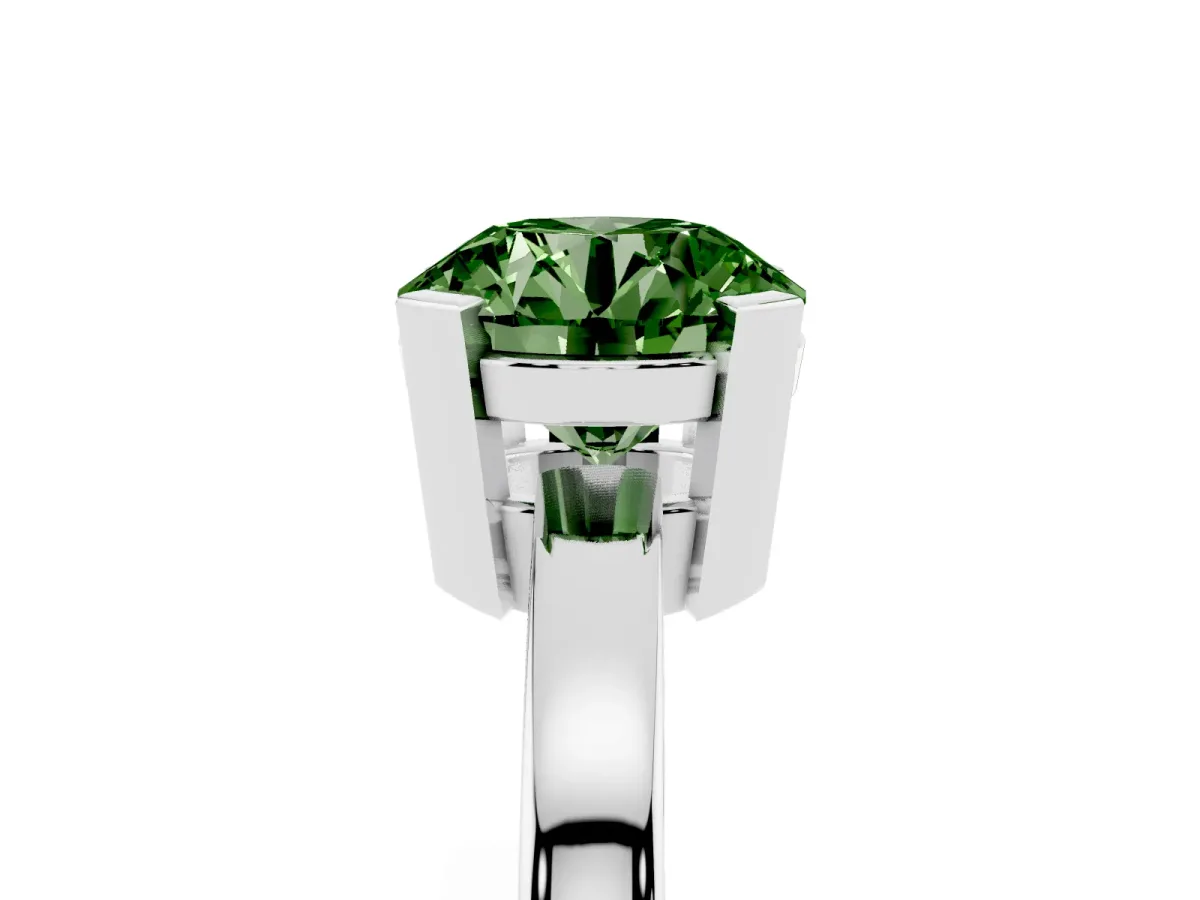 Fancy Green Round Cut Cut Solitaire Ring with Four-Prong Setting and Classic Band Silver