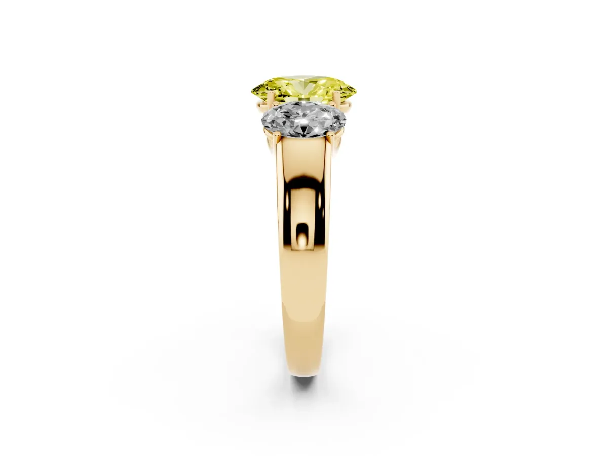 Fancy Yellow Three-Stone Oval Cut Cut Diamond Ring with Prong Setting and Classic Band Yellow gold