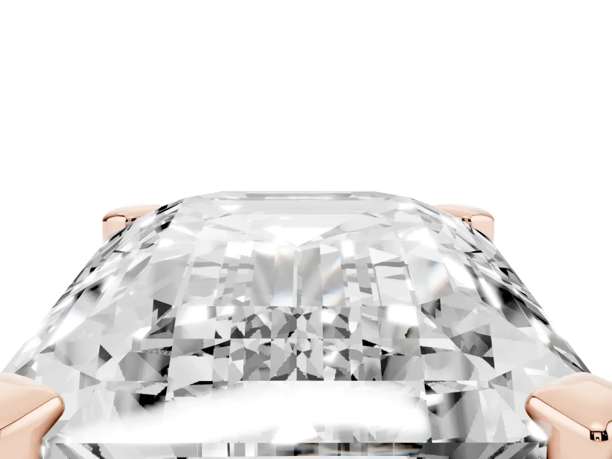 Emerald Cut Diamond Solitaire Ring with Prong Setting and Classic Band Rose gold