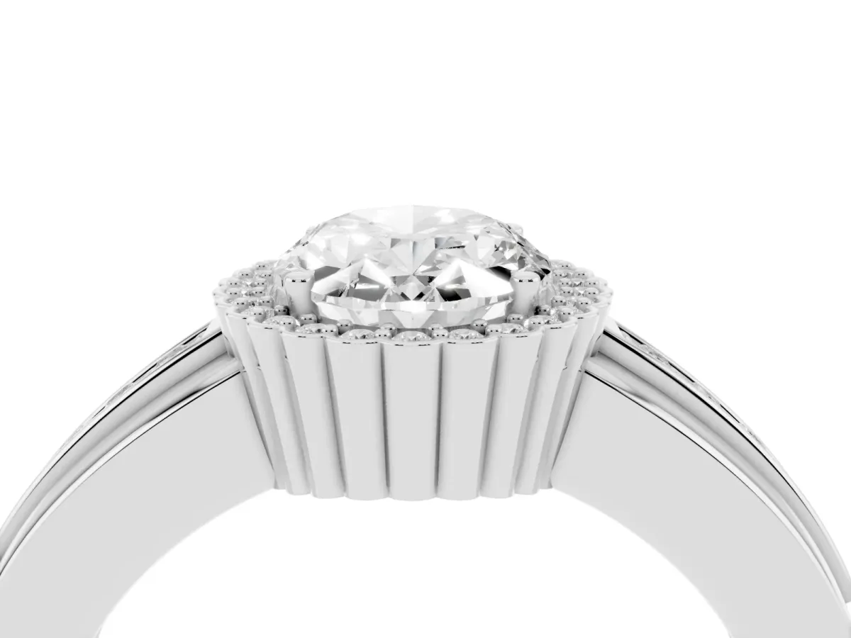 Oval Cut Cut Halo Pave Band Four-Prong Ring Silver