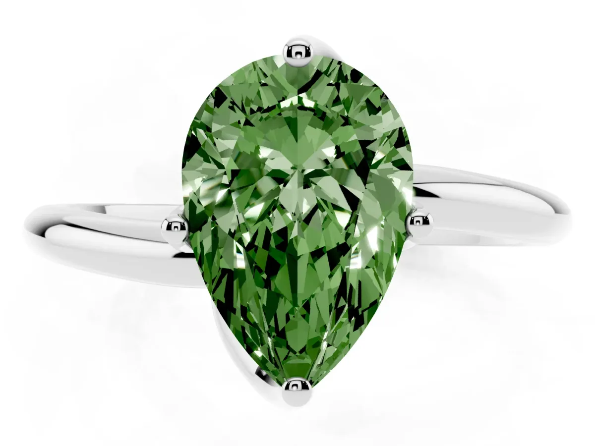 Fancy Green Pear Cut Diamond Solitaire Engagement Ring with Four-Prong Setting and Classic Band White gold