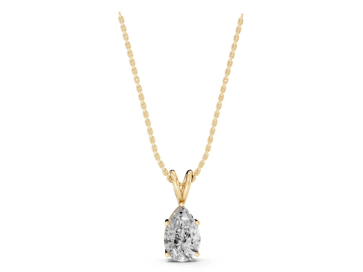 Pear Cut Solitaire Pendant with Three-Prong Setting Yellow gold