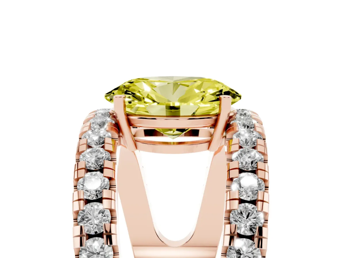 Fancy Yellow Oval Cut Solitaire Split Shank Pave Diamond Ring Rose gold