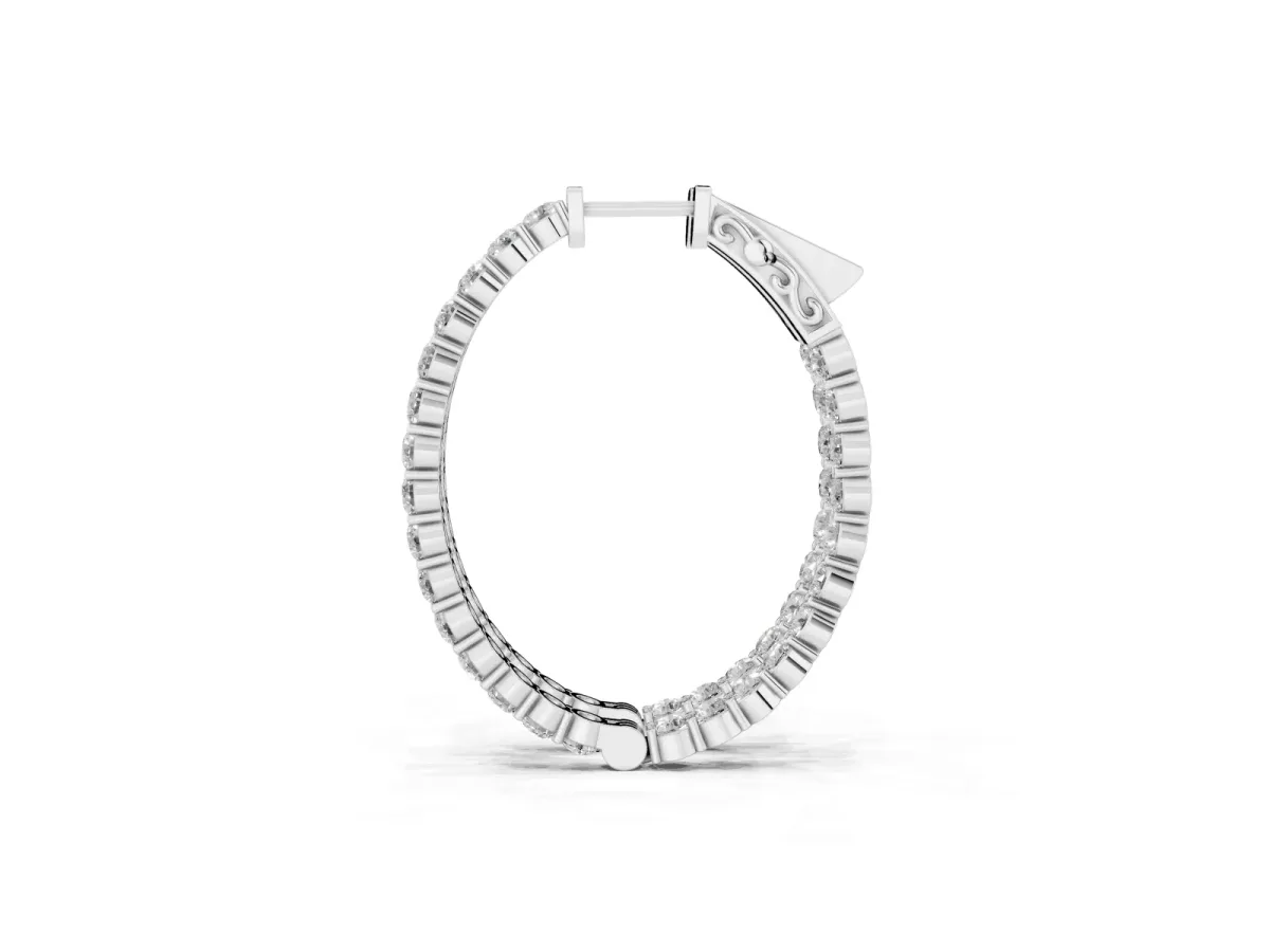 Round Cut Diamond Hoop Earrings with Channel Setting and Four-Prong Setting Silver
