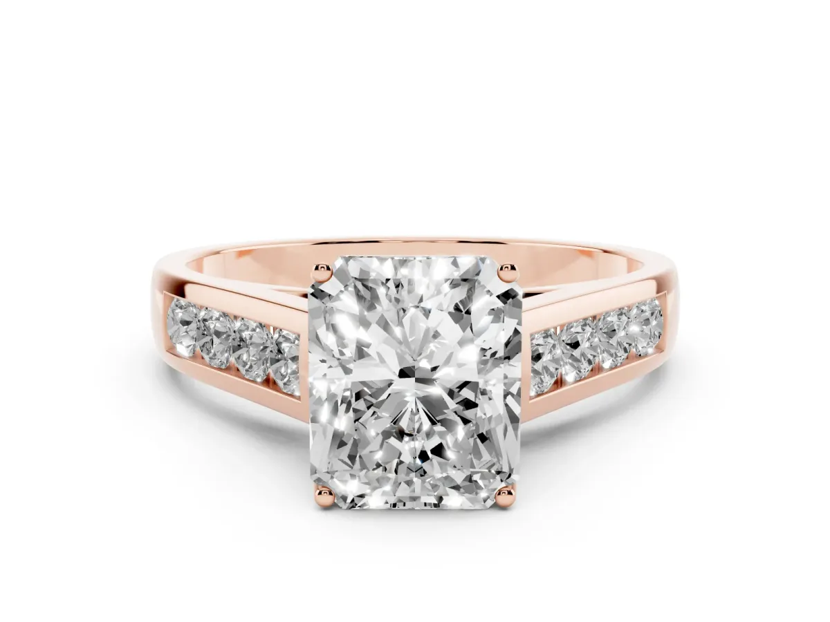 Radiant Cut Brilliant Channel-Set Solitaire Ring with Four-Prong Setting Rose gold