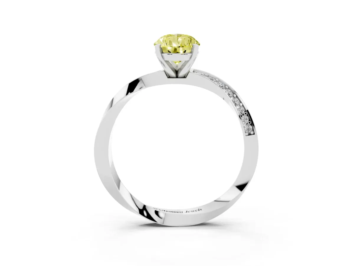 Fancy Yellow Pear Cut Diamond Engagement Ring with Side Stone Accents and Four-Prong Setting Platinum