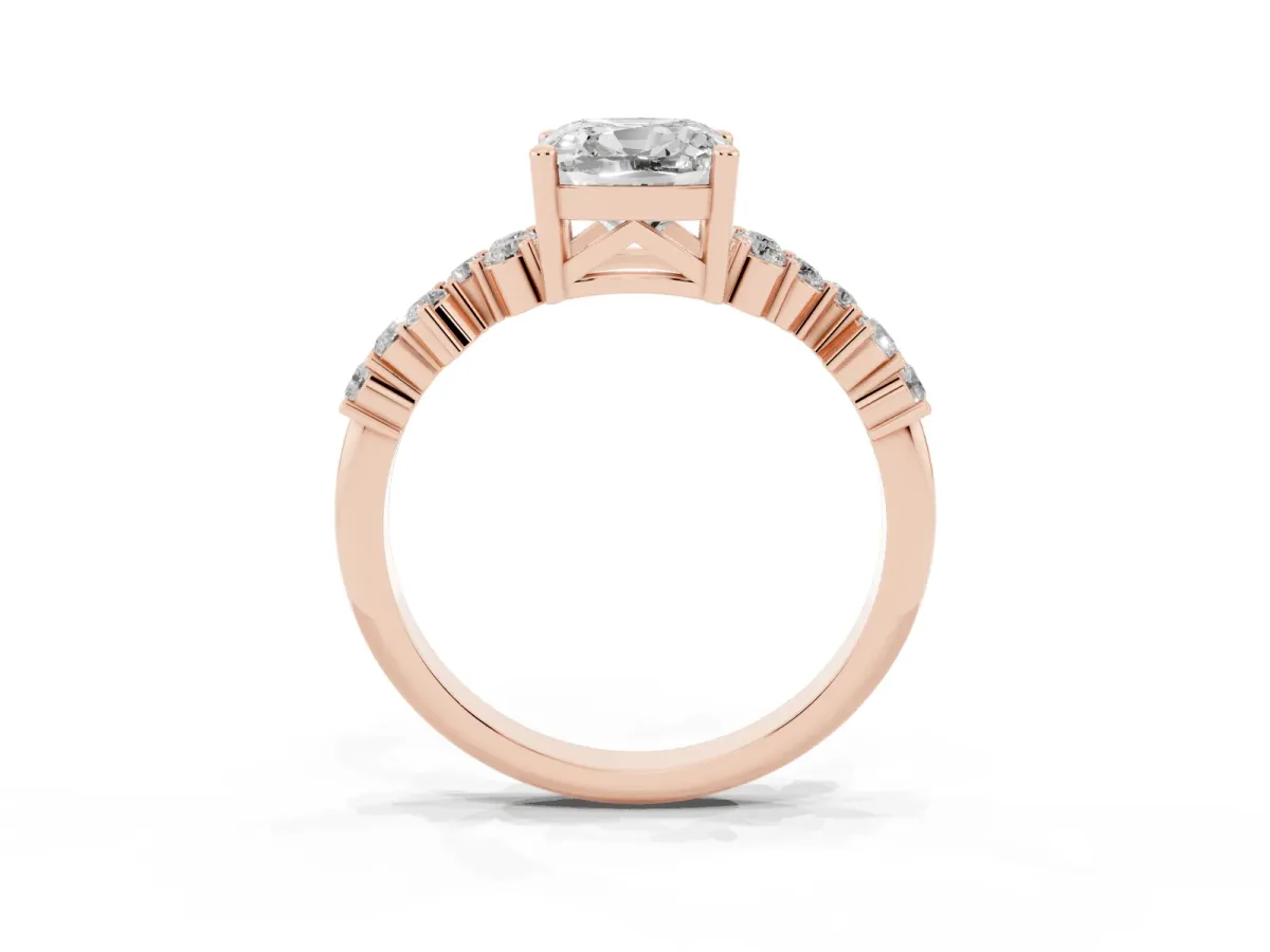 Cushion Cut Diamond Scattered Round Accent Ring with Prong Setting Rose gold